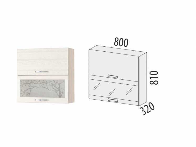 Шкаф-витрина кухонный (с системой плавного закрывания) Графит 74.09.2 Сосна Астрид /Ваниль_1