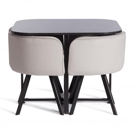 Комплект (стол, 4 стула) КУАДРОН (мод. ПТ14) Стол: МДФ/металл, стул: металл/велюр, 100х100х73 см, 69х56х71 см, Лигхт-грей(св-серый) ХЛР-14/черный / QUADRON (mod. PT14) Light-grey(св-серый) HLR-14/черный_0