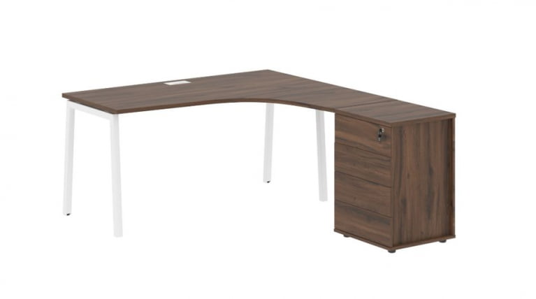 Стол эргономичный с тумбой (правый) ЕДИС ЕЛCЕТ 1518 Р Дуб Денвер темный Белый / EDIS ELCET R_0