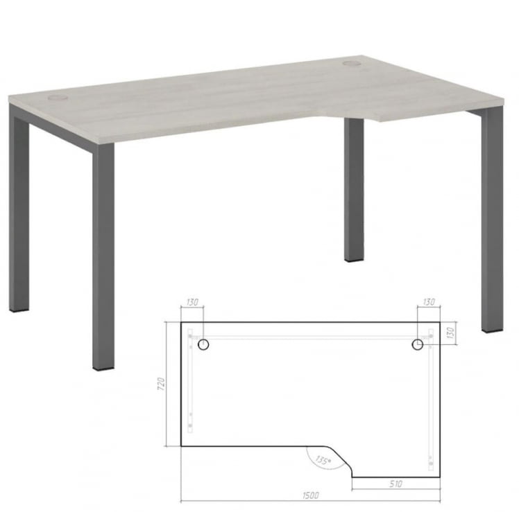 Стол эргономичный правый на металлоопорах Нев Лине НЛН36322724 Дуб шамони светлый / New Line NLN36322724_1