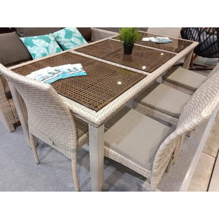 Комплект плетеной мебели Т365/Й380C-В85 Латте (8+1) + подушки / T365/Y380C-W85 Latte_1