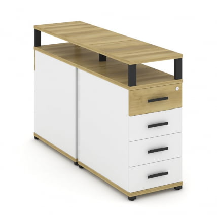 Тумба двухсторонняя опорная приставная с 4-мя ящиками и надставкой CОНCЕПТ CН.ДТГО-003 Б/В Дуб Винченцо Белый бриллиант Черный / CONCEPT CN.DTGO-003 B/W_0