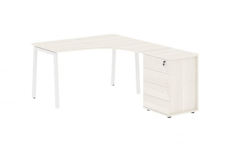 Стол эргономичный с тумбой (правый) ЕДИС ЕЛCЕТ 1318 Р Ясень Траун Белый / EDIS ELCET R_0