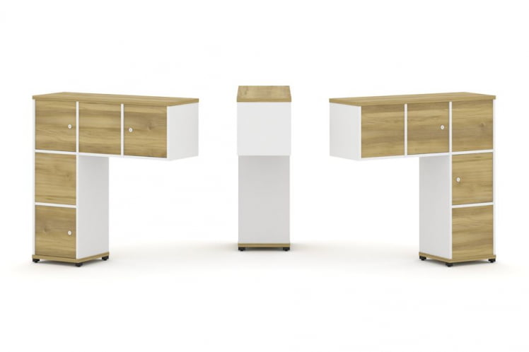 Надставка на стол низкая двухсторонняя + задняя стенка (5 шт.) + распашной фасад (5 шт.) CОНCЕПТ CН.ДНН-007 Дуб Винченцо Белый бриллиант Черный металл / CONCEPT CN.DNN-007_0