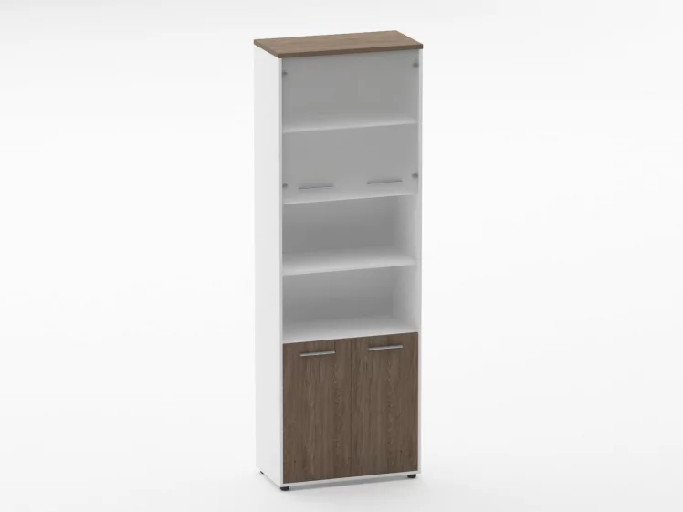 Шкаф 5 широкий верх стеклянная дверь, низ закрытый, две полки открытые Дека 10.23.191 Дуб Верцаска/Белый / Deka_0