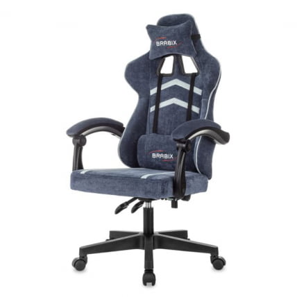 Кресло компьютерное БРАБИКС Шоотер ГМ-123, 2 подушки, ткань, синее/серое / BRABIX Shooter GM-123,_2