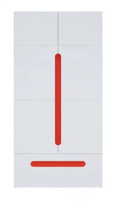 Шкаф двустворчатый с ящиками Палермо Юниор 07 Белый глянец Ясень шимо светлый Красный_1