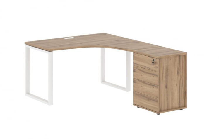 Стол эргономичный с тумбой правый ЕДИС ЕКCЕТ 1318 Р Дуб Денвер светлый Белый / EDIS EQCET R_0
