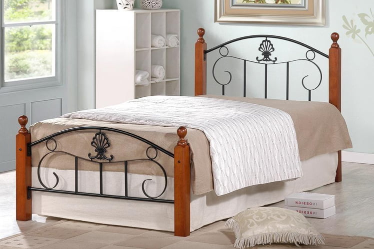 Кровать РУМБА (АТ-203)/ РУМБА дерево гевея/металл, 90*200 см (Сингле бед), красный дуб/черный / (AT-203)/ RUMBA (Single bed),_4