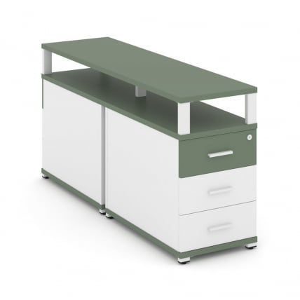 Тумба двухсторонняя опорная приставная с 3-мя ящиками и надставкой CОНCЕПТ CН.ДТГП-001 Б/В Кобо Белый бриллиант Белый / CONCEPT CN.DTGP-001 B/W_0