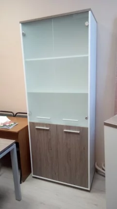 Шкаф 4 широкий верх стеклянные двери, низ закрытый Дека 10.19.171 Дуб Верцаска/Белый / Deka_3