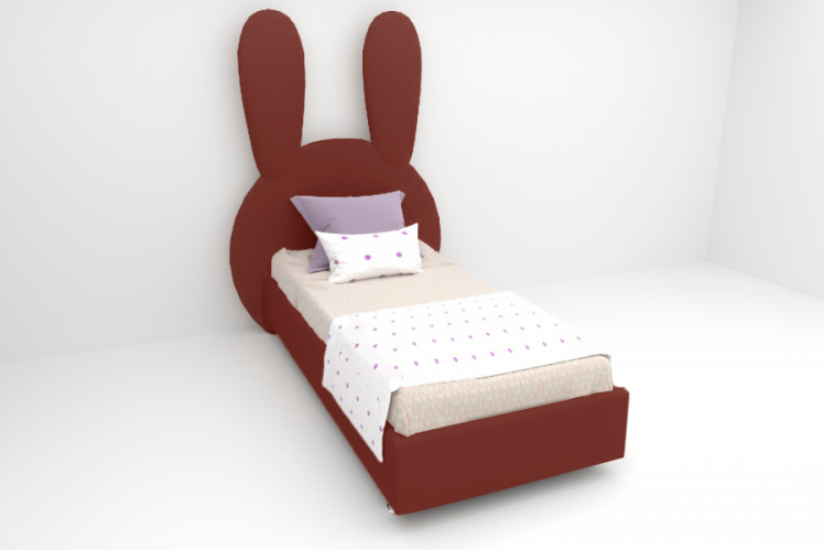 Детская кровать &куот;Зайка&куот; с ортопедическим основанием Цвет фасада: Бордо; Цвет корпуса: Бордо; Материал фасада: Металл/Велюр; Размер: 1200х2000 мм; Спальное место: 1200х2000 мм / "Зайка"_0